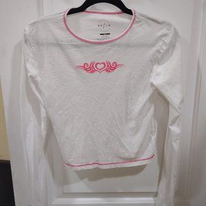 Pacsun White Long Sleeve Crop Top with Pink Design